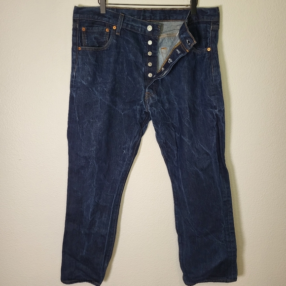 Levi's 501 Original Straight Leg Button Fly Denim Jeans size 38x30 in Dark Wash - Picture 2 of 7